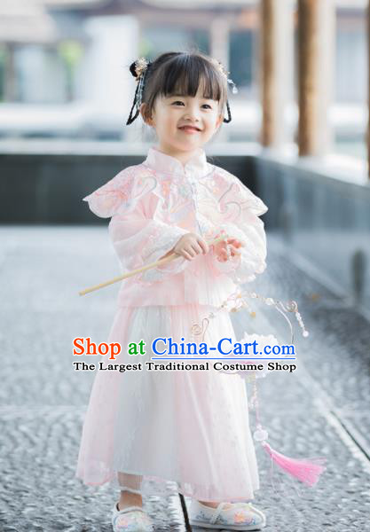 Chinese National Girls Pink Tang Suit Cheongsam Costume Traditional New Year Qipao Dress for Kids