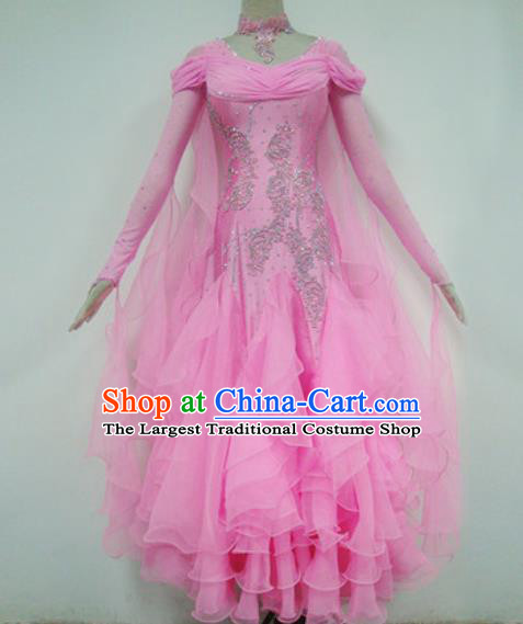 Professional Waltz Competition Pink Dress Modern Dance Ballroom Dance International Dance Costume for Women