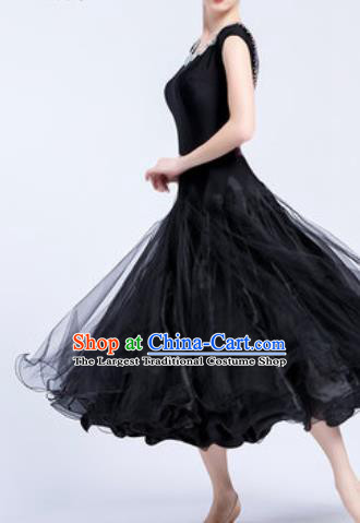 Top Grade Modern Dance Black Veil Dress Ballroom Dance International Waltz Competition Costume for Women