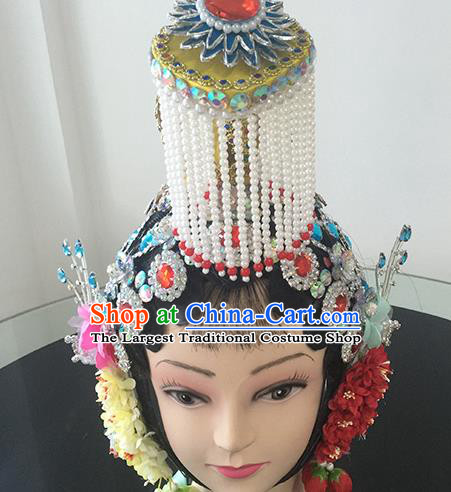 Chinese Beijing Opera Imperial Concubine Headgear Traditional Peking Opera Actress Wig Sheath and Hair Accessories for Women