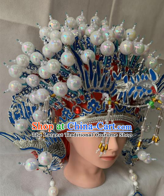 Chinese Beijing Opera Queen Red Phoenix Coronet Traditional Peking Opera Diva Hat Hair Accessories for Women