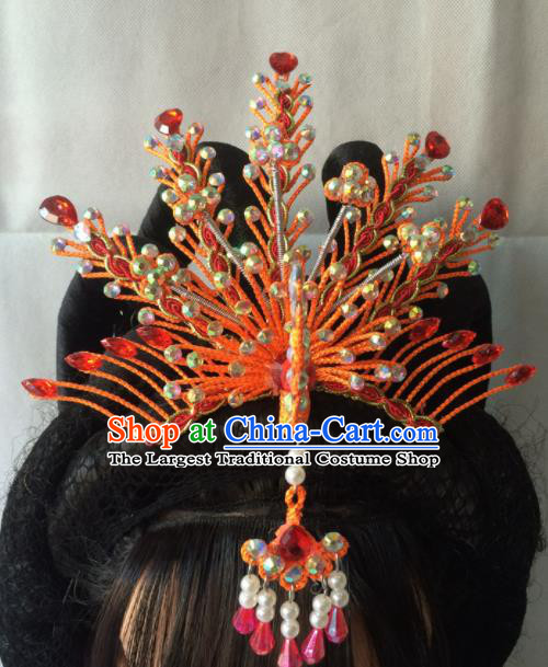 Chinese Beijing Opera Diva Red Phoenix Coronet Hairpins Traditional Peking Opera Queen Hair Accessories for Women