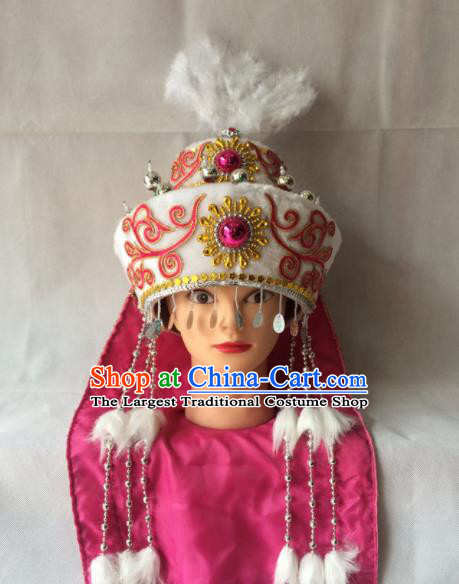 Chinese Beijing Opera Princess White Hat Traditional Peking Opera Diva Hair Accessories for Women