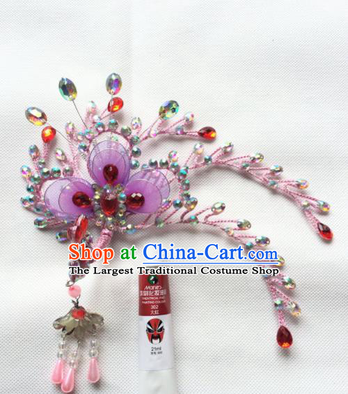 Chinese Beijing Opera Diva Pink Phoenix Hairpins Traditional Peking Opera Princess Hair Accessories for Women