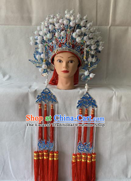 Chinese Beijing Opera Diva Red Phoenix Coronet Traditional Peking Opera Bride Hair Accessories for Women