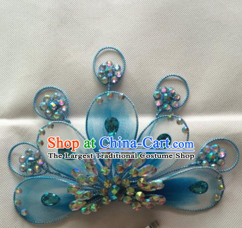 Chinese Beijing Opera Blue Hairpins Traditional Peking Opera Diva Hair Accessories for Women