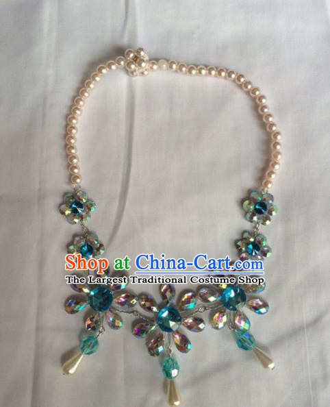 Chinese Beijing Opera Princess Blue Necklace Traditional Peking Opera Diva Necklet Accessories for Women