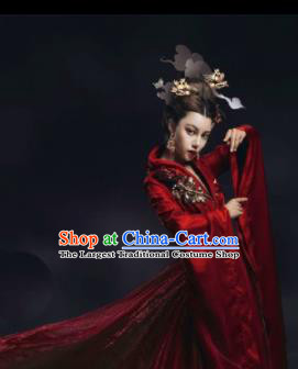 Chinese Ancient Court Queen Red Hanfu Dress Traditional Tang Dynasty Empress Costumes for Women