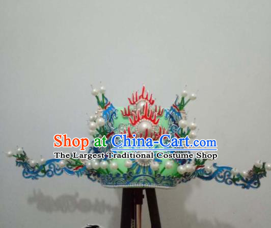 Chinese Beijing Opera Prime Minister Green Hat Traditional Peking Opera Chancellor Hair Accessories for Men