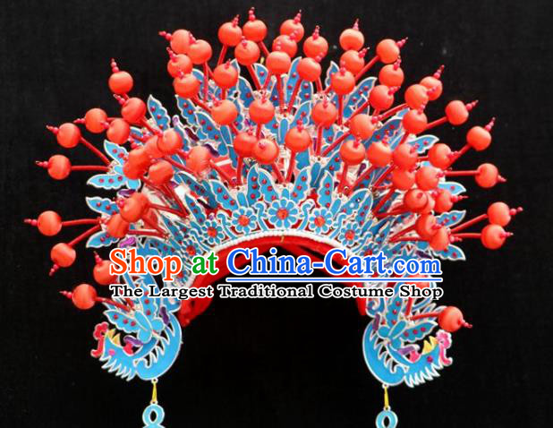 Chinese Beijing Opera Bride Red Phoenix Coronet Traditional Peking Opera Princess Hat Hair Accessories for Women