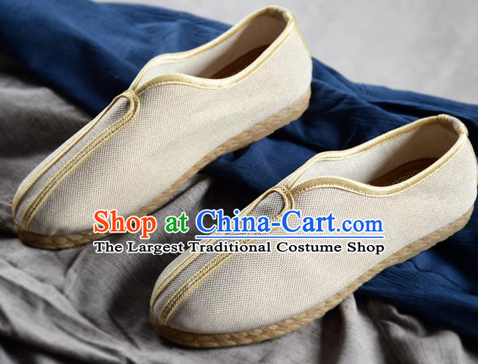 Traditional Chinese Handmade White Flax Shoes National Multi Layered Cloth Shoes for Men