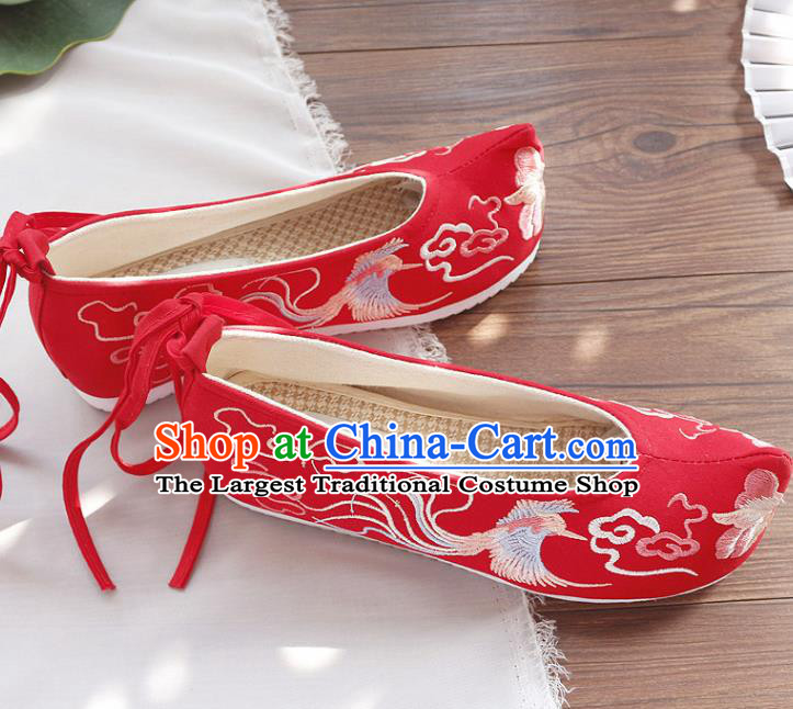 Traditional Chinese Embroidered Cloud Phoenix Red Shoes Handmade Cloth Shoes National Cloth Shoes for Women
