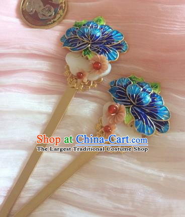 Chinese Ancient Princess Blueing Shell Hairpins Traditional Court Hair Accessories for Women