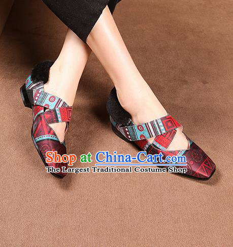 Traditional Chinese Handmade Wine Red Satin Shoes National High Heel Shoes for Women