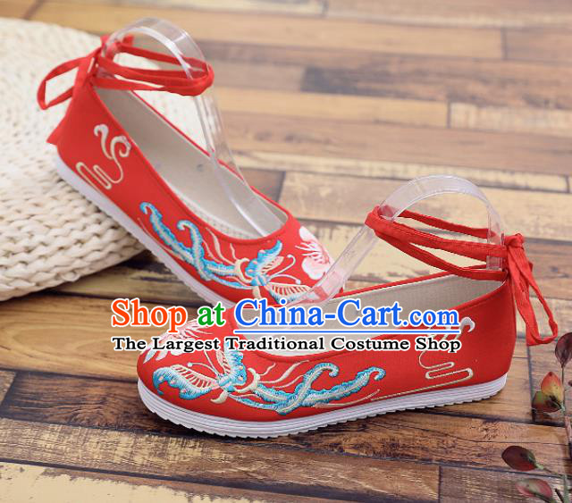 Traditional Chinese Handmade Embroidered Butterfly Red Shoes National Cloth Shoes for Women