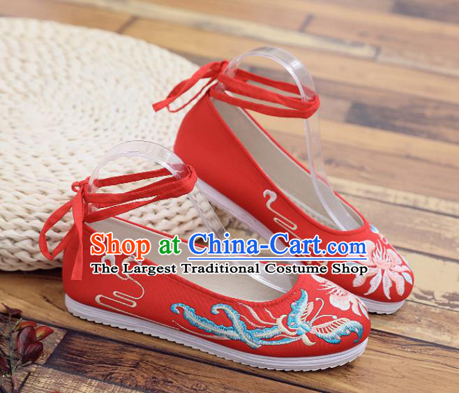 Traditional Chinese Handmade Embroidered Butterfly Red Shoes National Cloth Shoes for Women