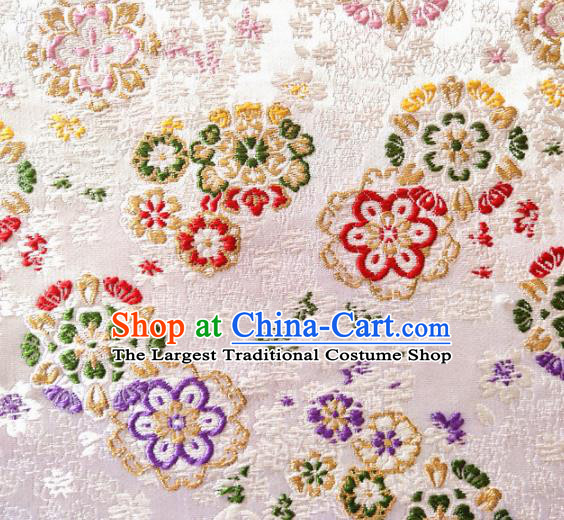 Asian Japan Traditional Sakura Pattern Design White Brocade Damask Fabric Kimono Satin Material