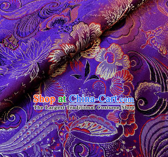 Asian Chinese Traditional Phalaenopsis Pattern Design Purple Brocade Cheongsam Fabric Silk Material