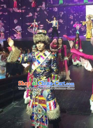Chinese The Romantic Show of Lijiang Stage Performance Zang Ethnic Nationality Dance Costume for Men