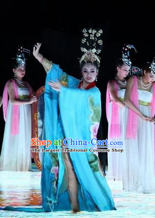 Chinese The Long Regret Tang Dynasty Court Dance Blue Dress Stage Performance Costume for Women