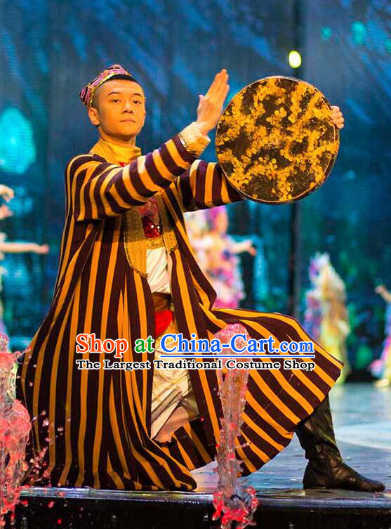 Chinese Back to the Silk Road Uyghur Nationality Ethnic Dance Stage Performance Costume for Men