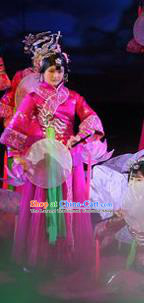 Chinese Chinese The Mystery Show of Huizhou Classical Dance Rosy Dress Stage Performance Costume and Headpiece for Women