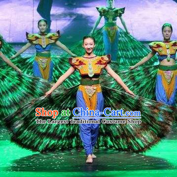 Chinese Dynamic Yunnan Peacock Dance Dress Stage Performance Ethnic Costume for Women