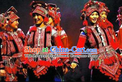 Chinese Dynamic Yunnan Naxi Nationality Dance Dress Stage Performance Ethnic Costume for Women