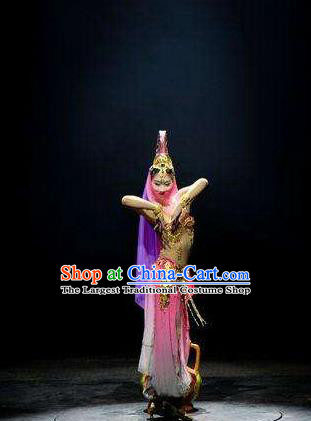 Chinese The Romantic Show of Jiuzhai Dance Pink Dress Stage Performance Costume and Headpiece for Women