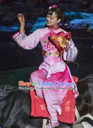 Chinese Sutras In The Golden Hill Classical Dance Pink Dress Stage Performance Costume and Headpiece for Women