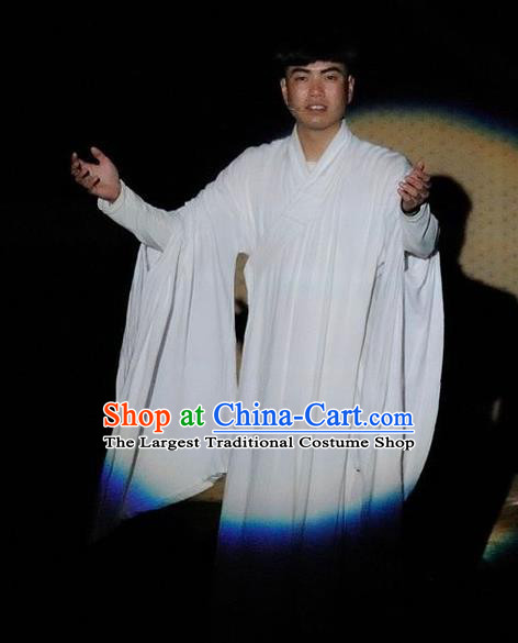 Chinese Impression Putuo Monk White Robe Stage Performance Costume for Men