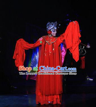 Chinese Picturesque Huizhou Opera Bride Dance Red Dress Stage Performance Costume and Headpiece for Women