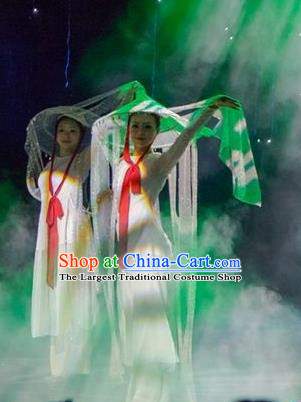 Chinese Dream Like Lijiang Dance White Dress Stage Performance Costume and Headpiece for Women