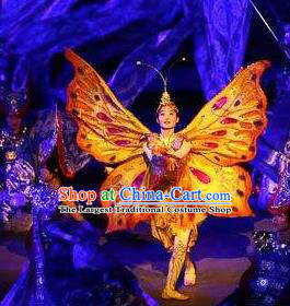 Chinese Xijiang Grand Ceremony Classical Butterfly Dance Dress Stage Performance Costume and Headpiece for Women