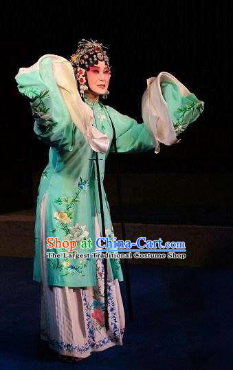 Chinese The Dream Of The Peony Pavilion Opera Du Liniang Dance Green Dress Stage Performance Costume and Headpiece for Women
