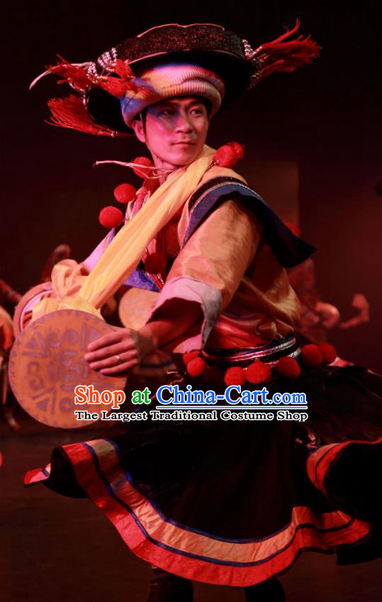 Chinese Wind Of Colorful Guizhou Yi Nationality Dance Clothing Stage Performance Dance Costume for Men