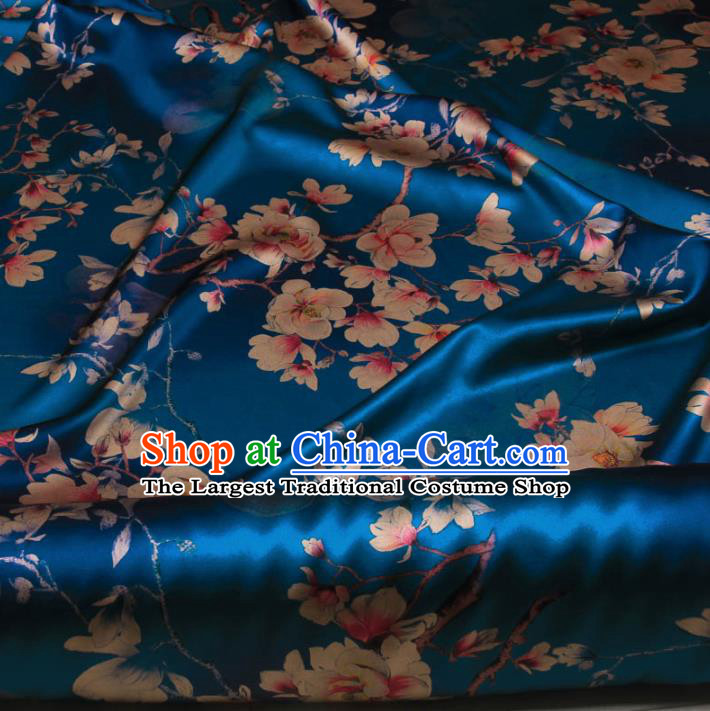 Traditional Chinese Classical Magnolia Pattern Royalblue Gambiered Guangdong Gauze Silk Fabric Ancient Hanfu Dress Silk Cloth