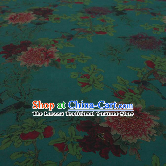 Traditional Chinese Classical Peony Flowers Pattern Green Gambiered Guangdong Gauze Silk Fabric Ancient Hanfu Dress Silk Cloth
