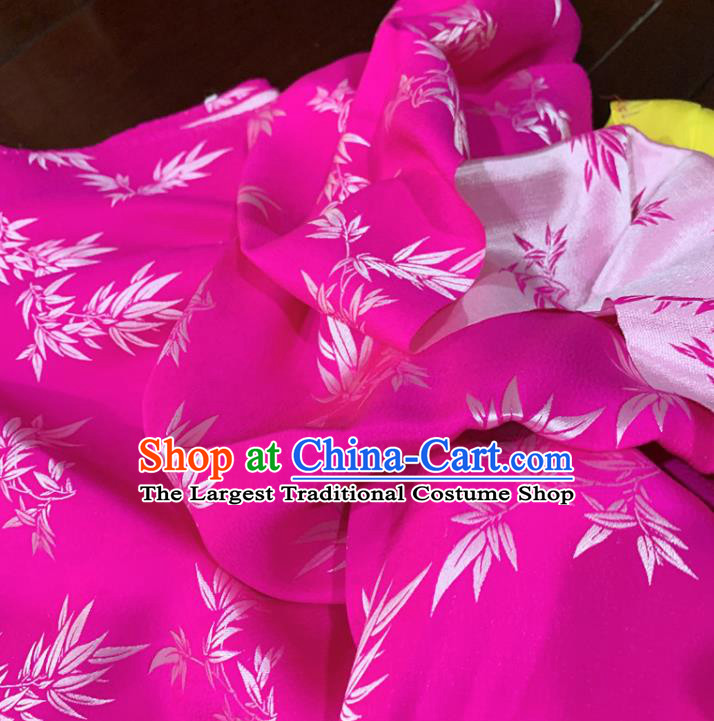 Chinese Classical Bamboo Leaf Pattern Rosy Silk Fabric Traditional Ancient Hanfu Dress Brocade Cloth