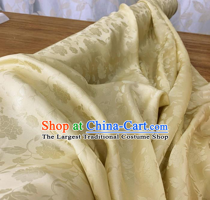 Chinese Classical Peony Pattern Light Yellow Silk Fabric Traditional Ancient Hanfu Dress Brocade Cloth