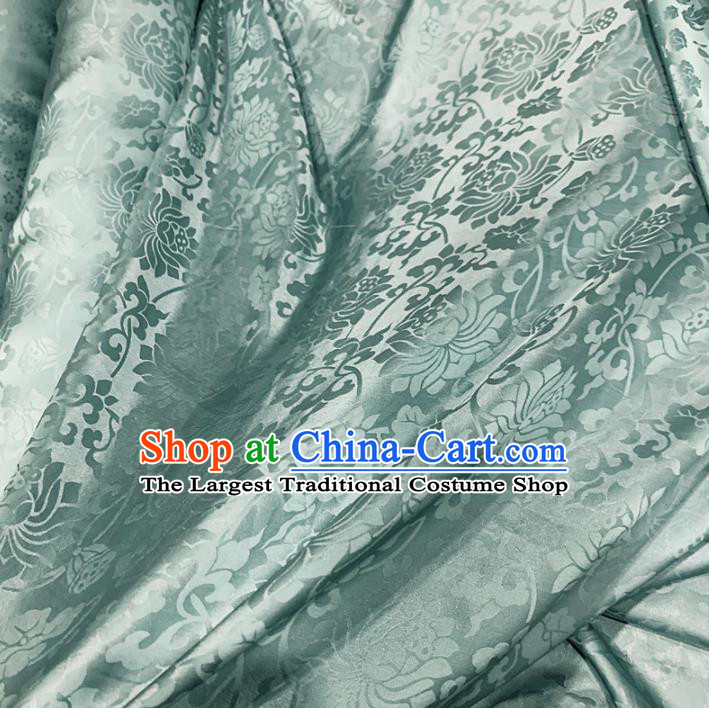 Chinese Classical Lotus Pattern Light Green Silk Fabric Traditional Ancient Hanfu Dress Brocade Cloth