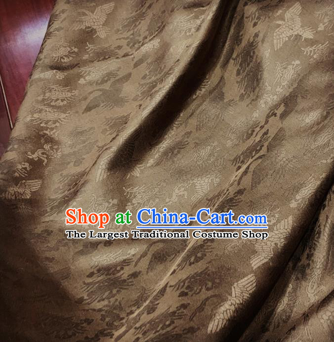 Chinese Classical Cranes Pattern Bronze Silk Fabric Traditional Ancient Hanfu Dress Brocade Cloth