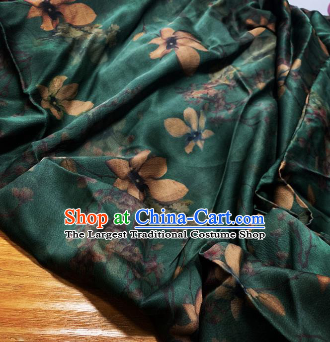 Chinese Classical Magnolia Pattern Dark Green Silk Fabric Traditional Ancient Hanfu Dress Brocade Cloth