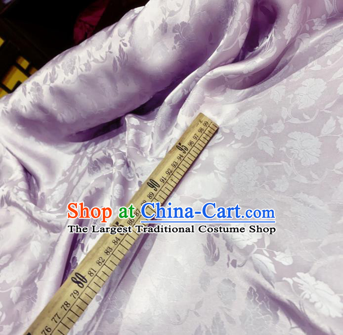 Chinese Classical Peony Pattern Lilac Silk Fabric Traditional Ancient Hanfu Dress Brocade Cloth