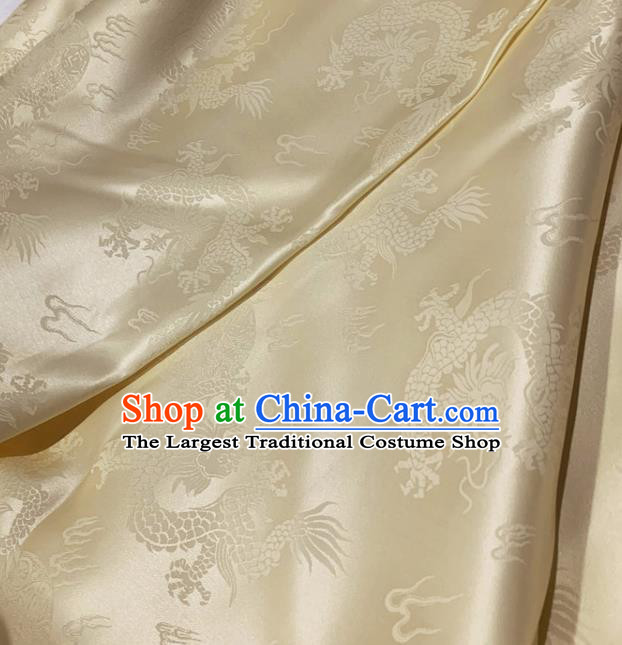 Chinese Classical Dragon Pattern Beige Silk Fabric Traditional Ancient Hanfu Dress Brocade Cloth