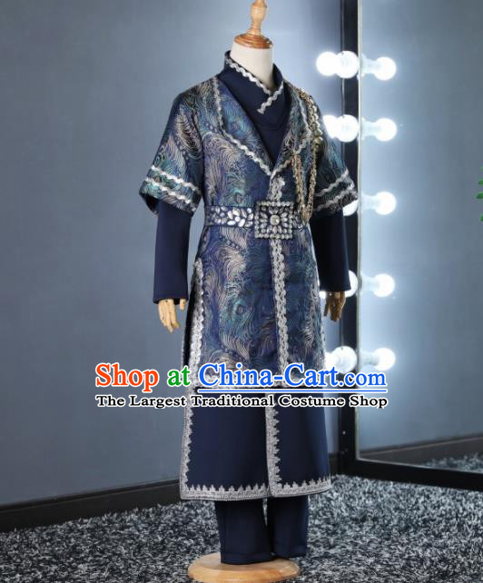 Chinese Children Day Classical Dance Performance Royalblue Outfits Kindergarten Boys Stage Show Costume for Kids