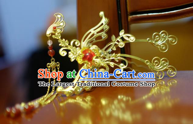 Chinese Classical Hanfu Hair Accessories Traditional Ancient Court Queen Phoenix Tassel Hairpins for Women