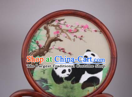 Chinese Traditional Suzhou Embroidery Panda Plum Desk Folding Screen Embroidered Rosewood Decoration Embroidering Craft