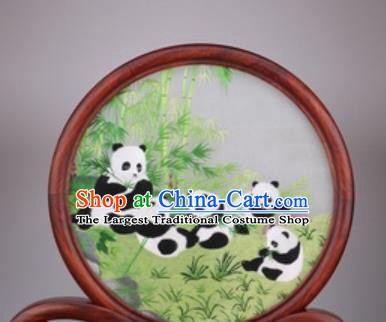 Chinese Traditional Suzhou Embroidery Panda Bamboo Desk Folding Screen Embroidered Rosewood Decoration Embroidering Craft