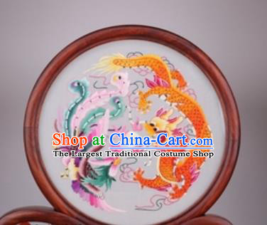 Chinese Traditional Suzhou Embroidery Dragon Phoenix Desk Folding Screen Embroidered Rosewood Decoration Embroidering Craft